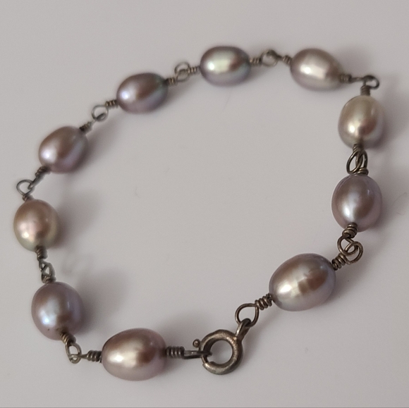 Old Vintage 925 STUNNING natural Pearls Bracelet Cultured Pink Grey Sterling Sil - Picture 6 of 7